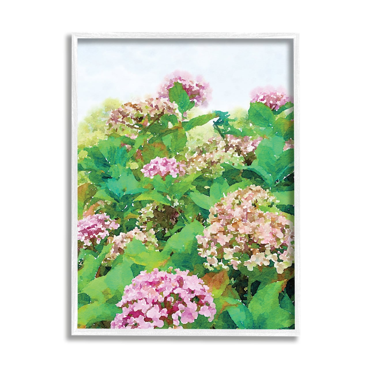 Stupell Industries Pink Geranium Bushes In Field Clear Sky in White Frame Wall Art
